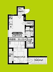 プレミア大日 1LDKの間取図画像