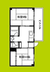 岸田ハイツ 2DKの間取図画像