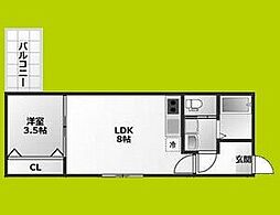 アプローズ新深江 1LDKの間取図画像