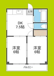 ICube流町 2DKの間取図画像