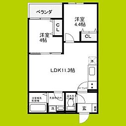 レジーナ本町 2LDKの間取図画像