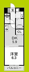 ソレイユ上町 1DKの間取図画像