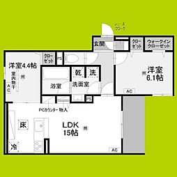 (仮称)D-ROOM平野区平野西2丁目PJ 2LDKの間取図画像