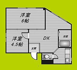 日建ハイツ 2DKの間取図画像