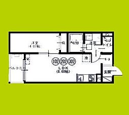 Fstyle八尾西山本町2号館 1LDKの間取図画像