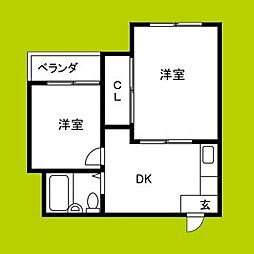 シャトー第2花園 2DKの間取図画像