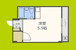 シャトー第2平野 ワンルームの間取図画像