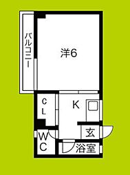 田辺ハイム 1Kの間取図画像
