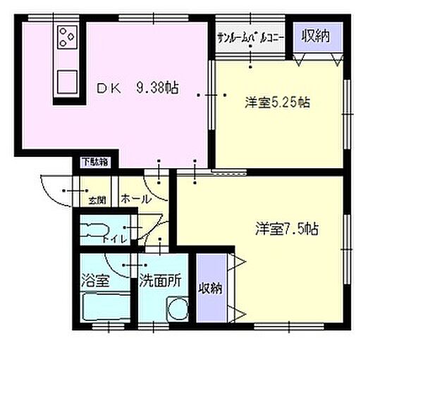 秋田県横手市八幡字上長田(賃貸アパート2DK・2階・50.61㎡)の写真 その2