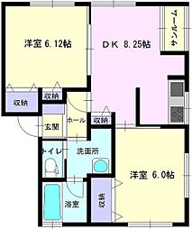 メゾンオアシス 1階2DKの間取り