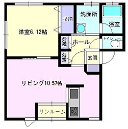 サンコーポ富士 1階1LDKの間取り