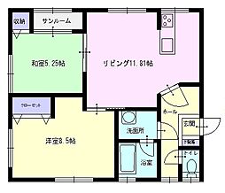アバニティ八幡 1階2LDKの間取り