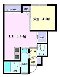 梅の木町DH新築(仮称)C棟 1DKの間取図画像