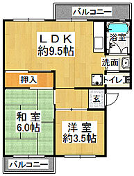 有野台住宅6号棟 2LDKの間取図画像