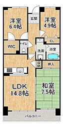 井吹西シティコート 3LDKの間取図画像