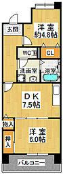 明泉寺南住宅明泉寺シティコート 2DKの間取図画像