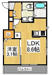 メゾンベール 1階1LDKの間取り