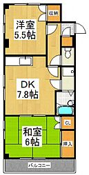 ソレーヌ 2DKの間取図画像