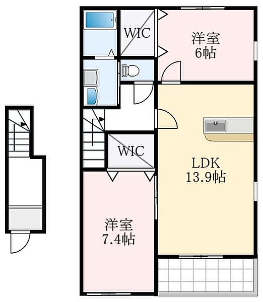 大阪府大阪狭山市茱萸木4丁目(賃貸アパート2LDK・2階・64.59㎡)の写真 その2