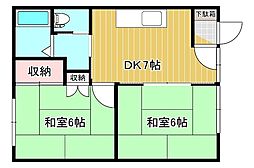 コーポはった 2DKの間取図画像