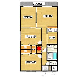 フェイマスKITAMI2番館 3LDKの間取図画像