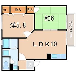サンシャインなかやすB 2LDKの間取図画像