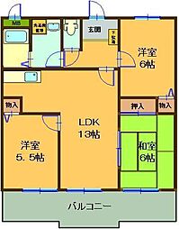 アベニールみやじま 1階3LDKの間取り