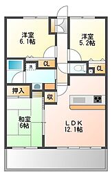ベルヴィ香椎七番館 3LDKの間取図画像