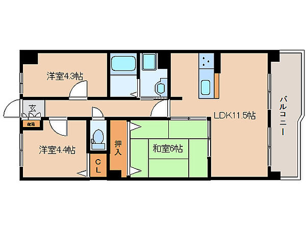 朝日プラザアーバネート奈良 ｜奈良県奈良市西木辻町(賃貸マンション3LDK・5階・63.39㎡)の写真 その2