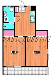 都営新宿線 曙橋駅 徒歩4分の賃貸マンション 2階2Kの間取り