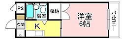 サンハイツ峯 2階1Kの間取り