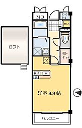 ラウレール 1Kの間取図画像