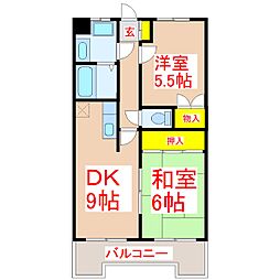 こうかマンション 3階2DKの間取り