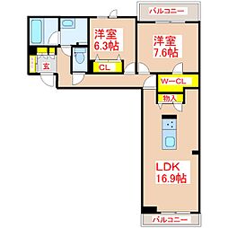 シャーメゾン春日町 2LDKの間取図画像
