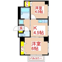 サンロイヤル新屋敷 6階2Kの間取り