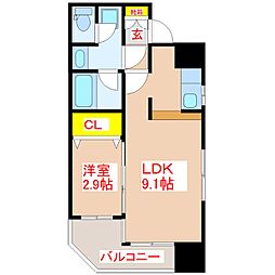 コートフェリア 9階1LDKの間取り
