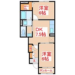 サラスバーテB 2DKの間取図画像