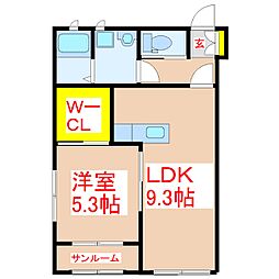 宮島ハイツ 2階1LDKの間取り