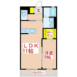 あおいコート 2階1LDKの間取り