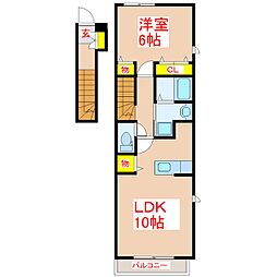 エアリー・Ｋ 2階1LDKの間取り