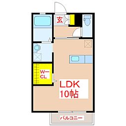 グランドステージ木田　Ｂ棟 2階ワンルームの間取り