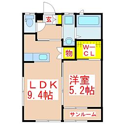 ＣＲＥＡ　ＳＴＹＬＥ　Ａ棟 2階1LDKの間取り