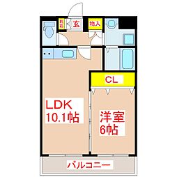 シンフォニー加治木 3階1LDKの間取り