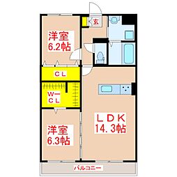 ブルーサンシャイン2 2LDKの間取図画像