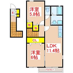メゾンドブリュンヌ1 2LDKの間取図画像
