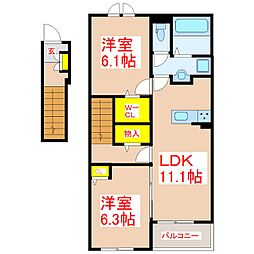 カーサ・セレノ 2LDKの間取図画像