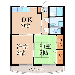 パームガーデン惟神 2DKの間取図画像