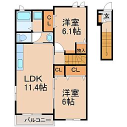 ハピネスフラワー1 2LDKの間取図画像