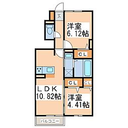 サニープレイス志布志B棟 2LDKの間取図画像