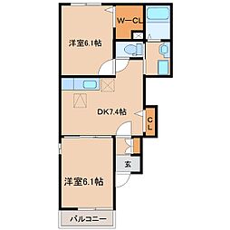 サルヴァトーレ2B 2DKの間取図画像